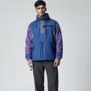 Vtg. 90s Blue and Purple windbreaker Color-Blocking Design and High Collar sz M